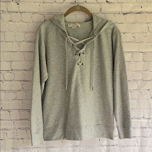 MICHAEL Michael Kors‎ Heather Gray Lace Up Collar Sweatshirt Womans Size Small